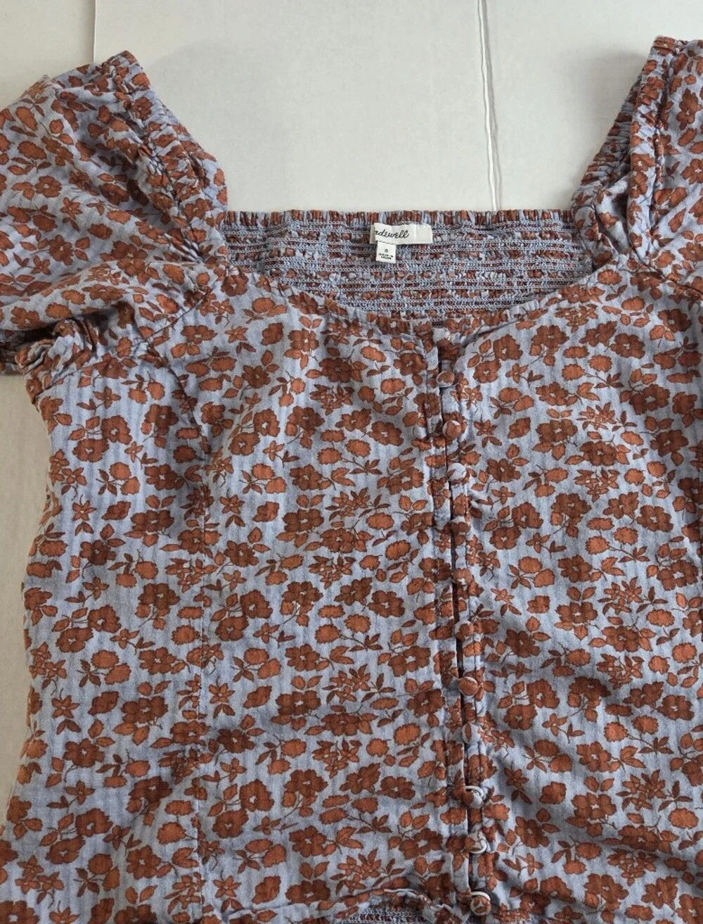 Madewell Rust Floral Square-Neck Puff Sleeve Blouse